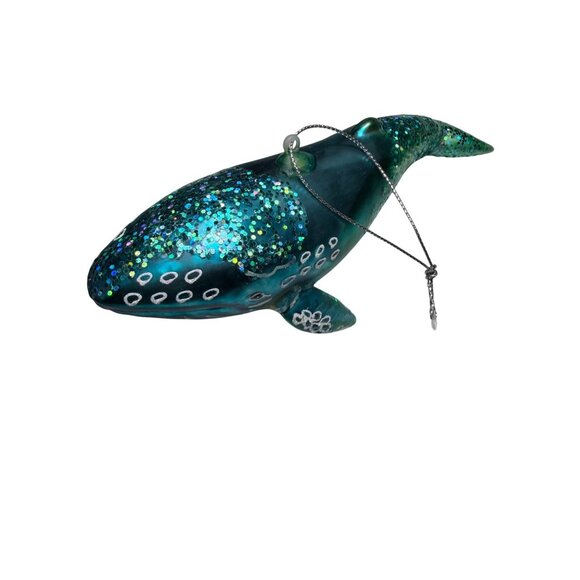 Hand-Painted Glitter Whale Ornament Ocean-Inspired Pier one Hanging Decor - Picture 2 of 4
